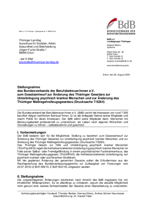 Zum Thüringer Entwurf zur Änderung des Gesetzes zur Unterbringung