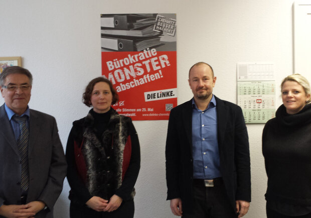 Gruppenbild: zwei Vertreter von BdB-Landesgruppe mit zwei Vertretern der Fraktion DIE LINKE